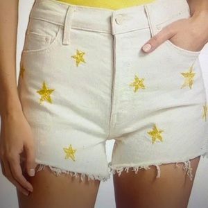 NWT Mother Superior Off White Cotton Womens Denim Shorts/Star print size 29
